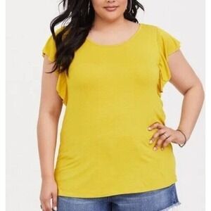 Torrid Yellow Flutter Sleeve Scoop Neck Knit Tee Top Femenine  Mustard Plus Size